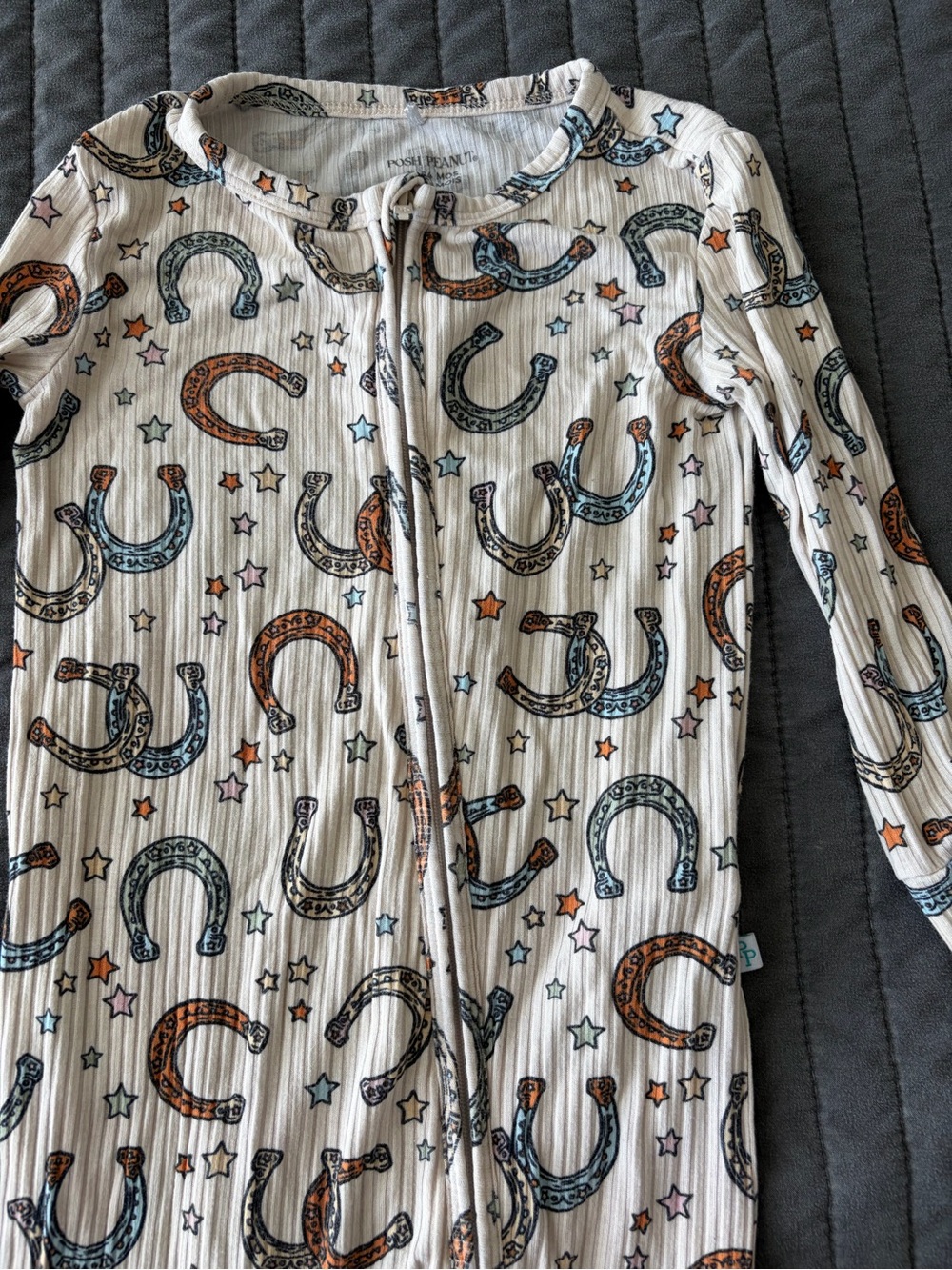 Posh Peanut Western Horseshoe Ribbed Zippy Footie Pajamas Bamboo 18-24M
